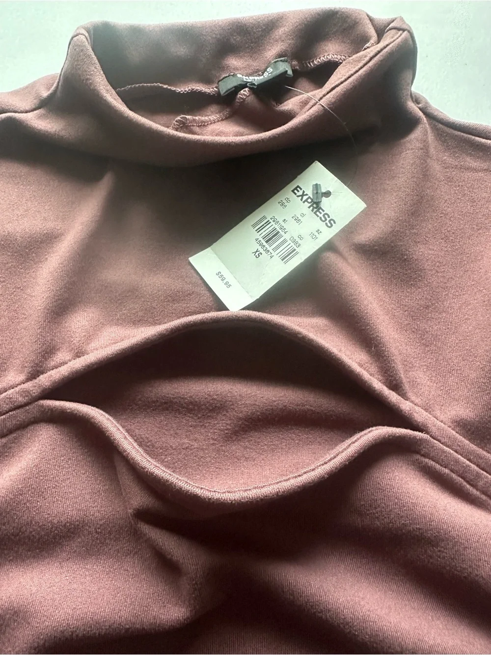Express Mock Neck Cutout Long Sleeve Bodysuit Mauve Size XS NWT